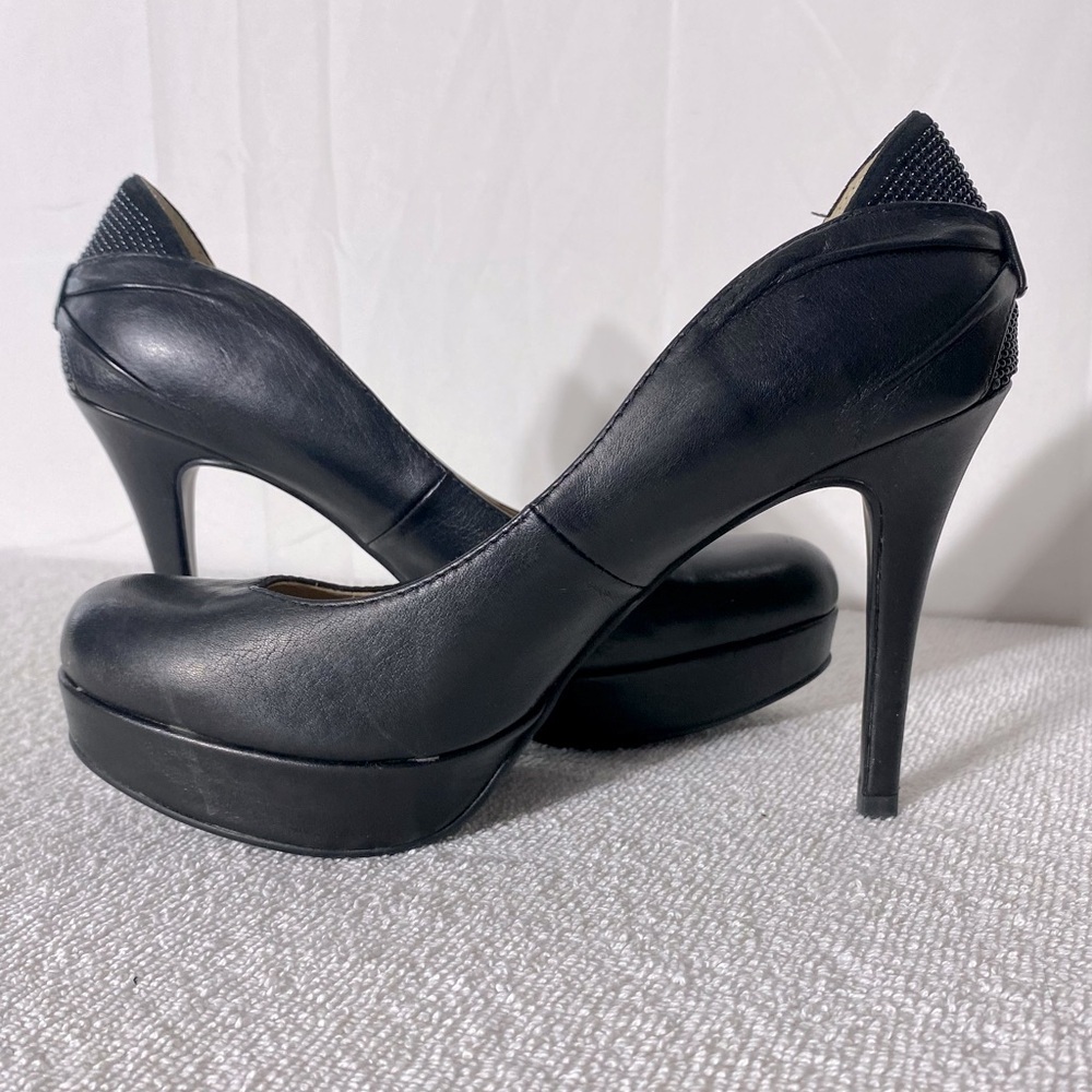 Roberto Vianni Blk Leather Round Toe Platform Heels 39 Corporate Siren Mob Wife - Picture 11 of 14